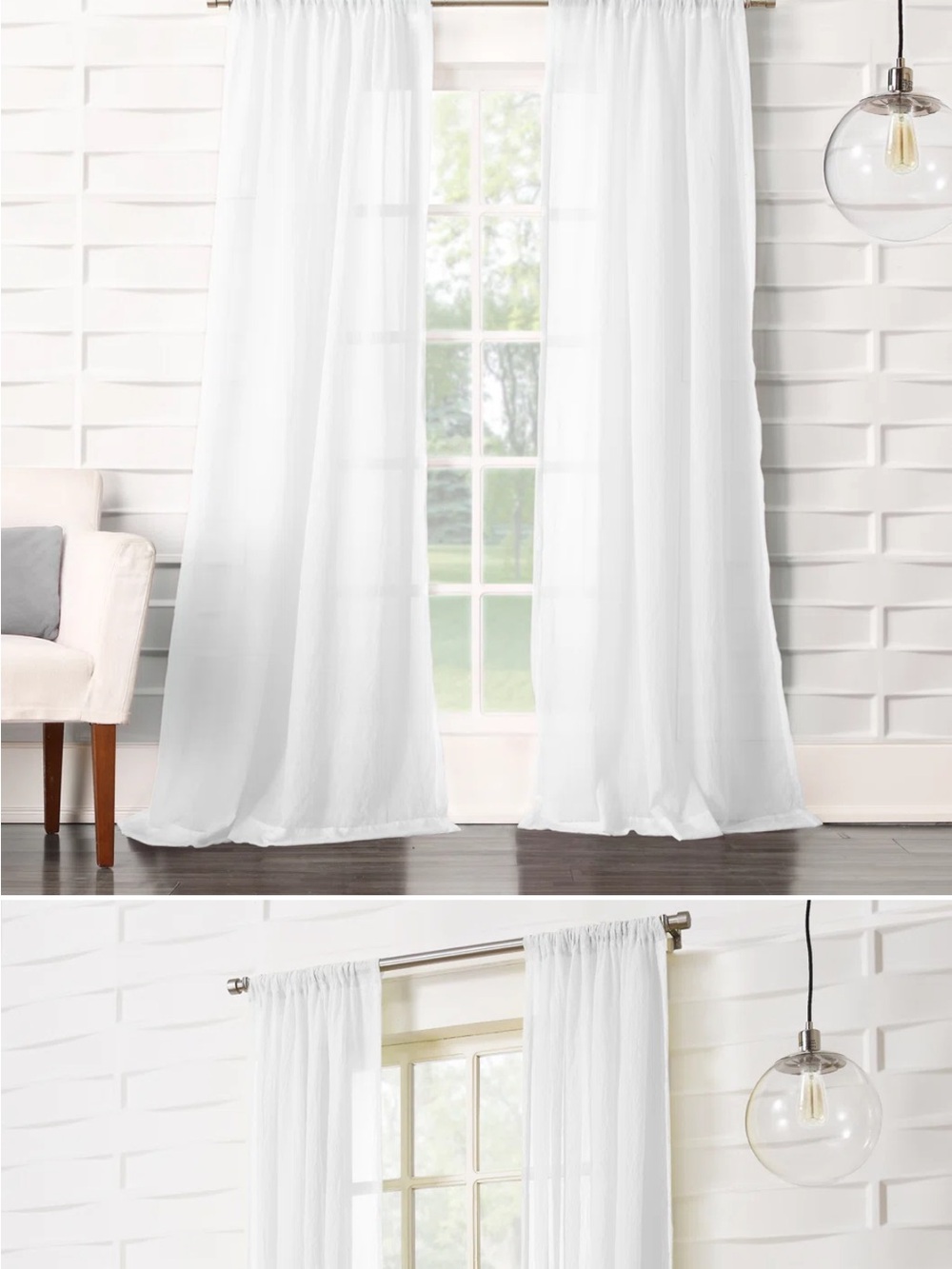 8x Sheer White Curtains Panel - Home Accents